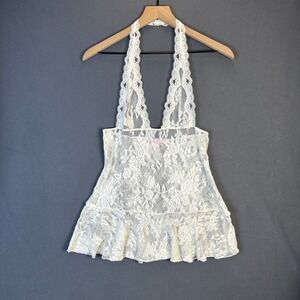 Victoria's Secret White Floral Lace Halter Babydoll Lingerie Top M Coquette